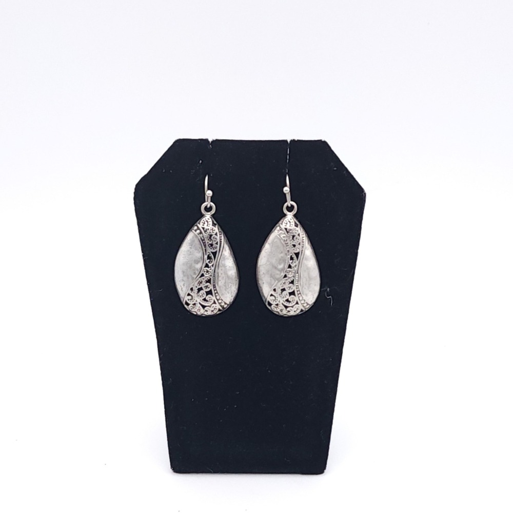 Premier Designs Silver Tone Filigree Teardrop Dangle Earrings Boho